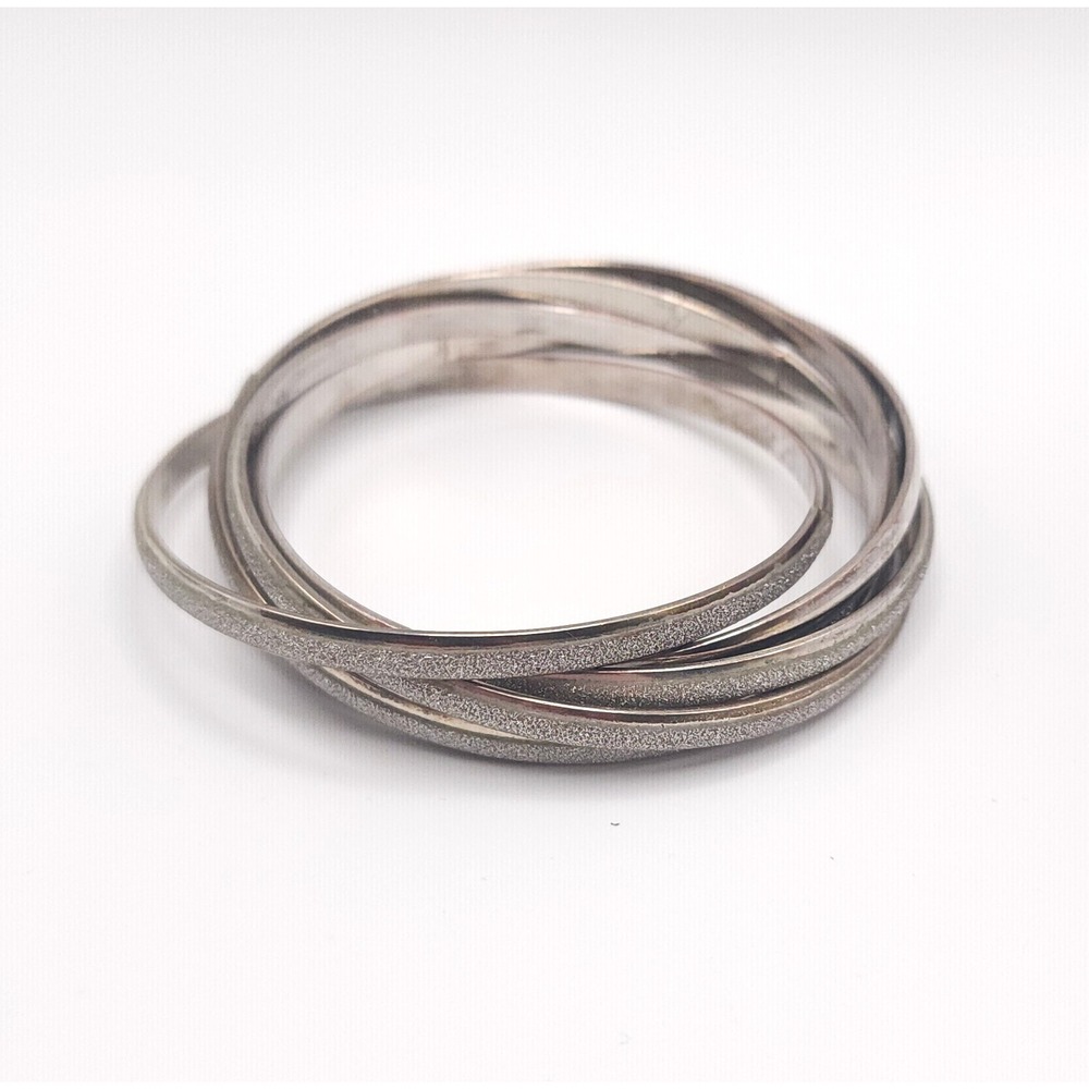 Set of 6 Silver Tone Interlink Bangles Glitter‎ Stackable